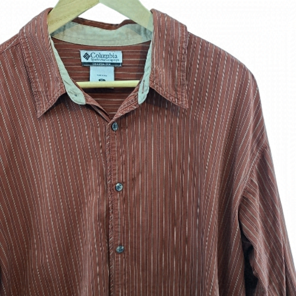 Columbia Long Sleeve Button Down Men's Shirt Rusty Red XL